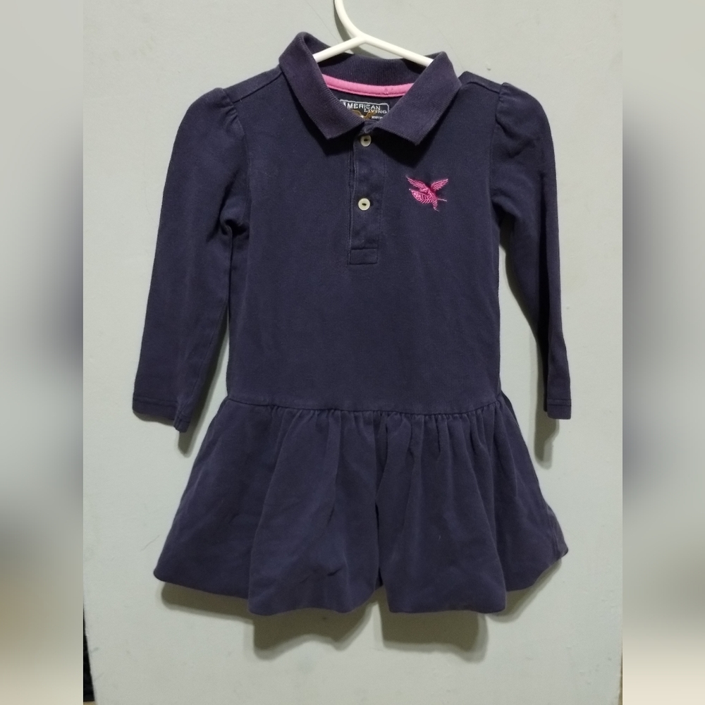 American Living Cotton Navy Blue Long-Sleeve Polo Dress  2/2T - Picture 2 of 9